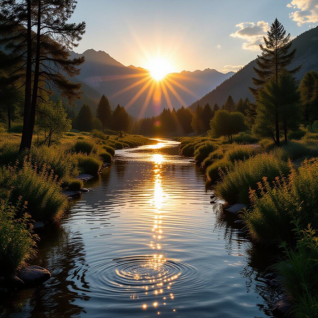 Sunlight Reflecting on a Flowing Stream