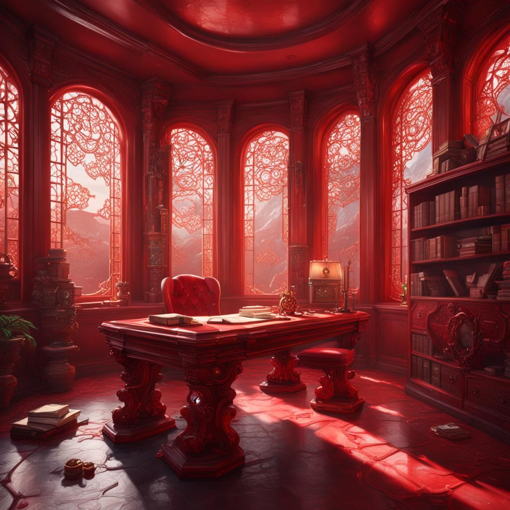a red jade trapped in a study room
