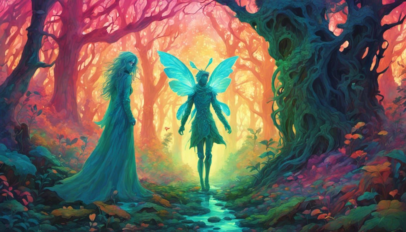 a wandering knight finds a forest nymph while walking throug...