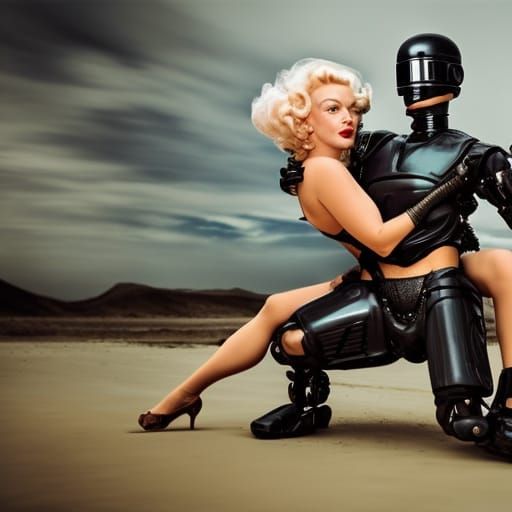 Robocop y Marilyn Monroe bailando un tango en una playa dura...