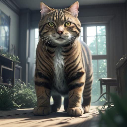 Anime Tabby Cat with Glow Effects in 8K