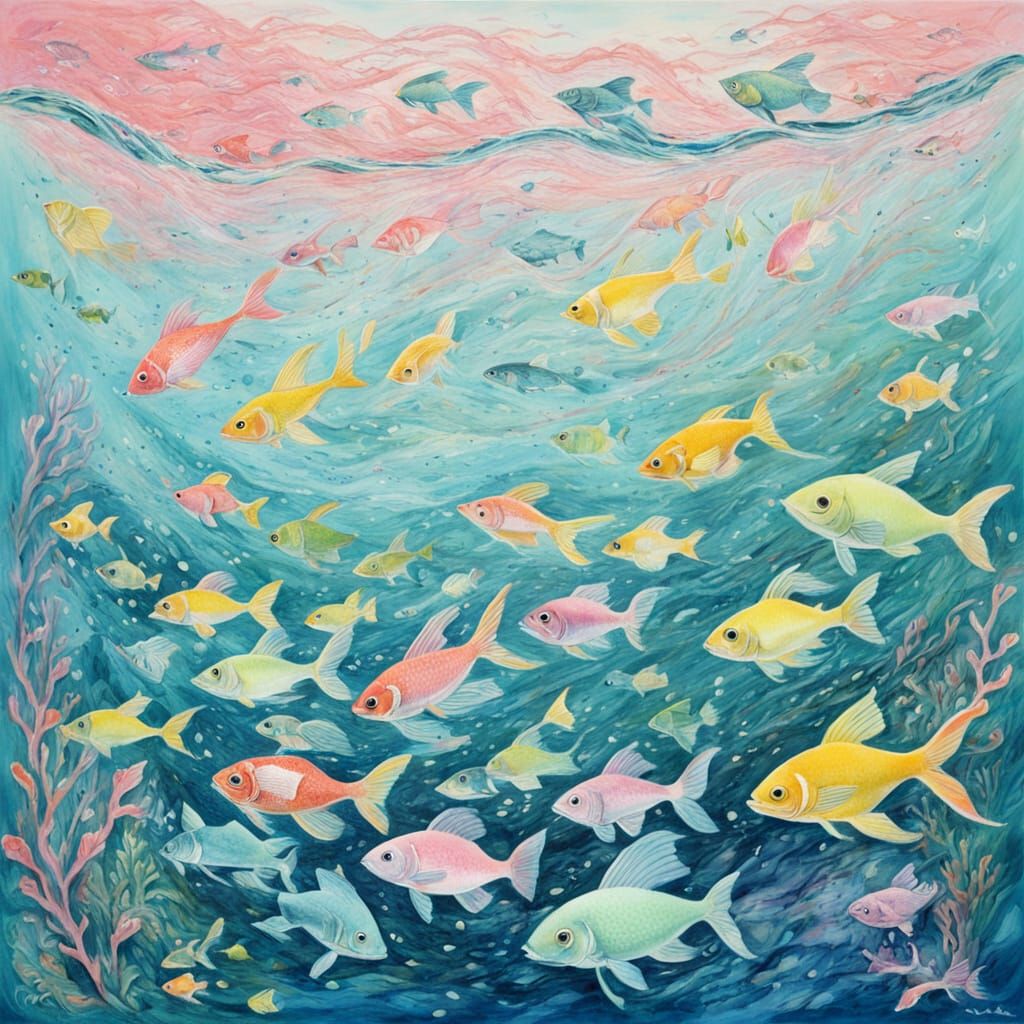 Anime Style Fish Swimming in Pastel Waters