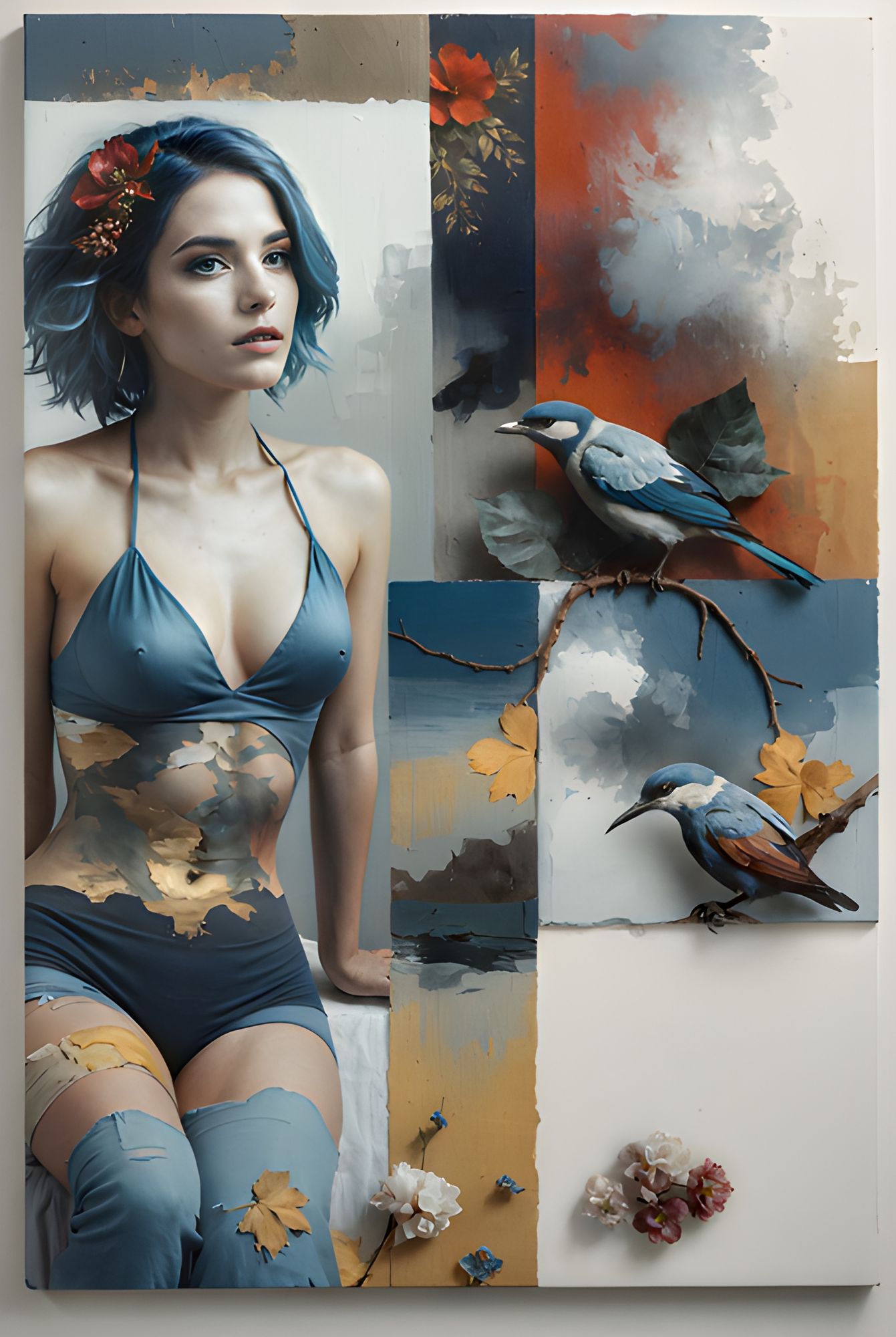 artistic portrait oil paint + collage style