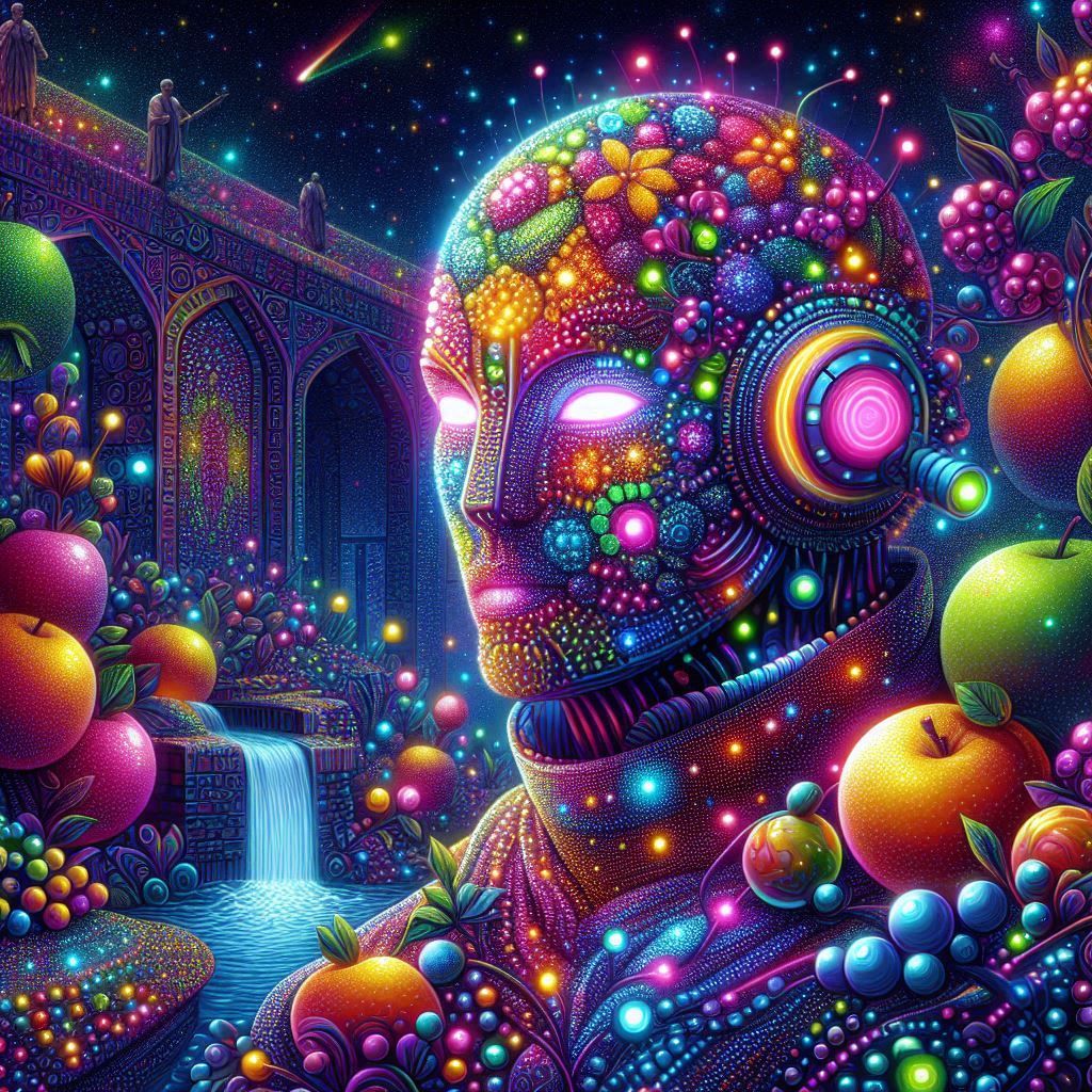 fruity android in a garden in isfahan