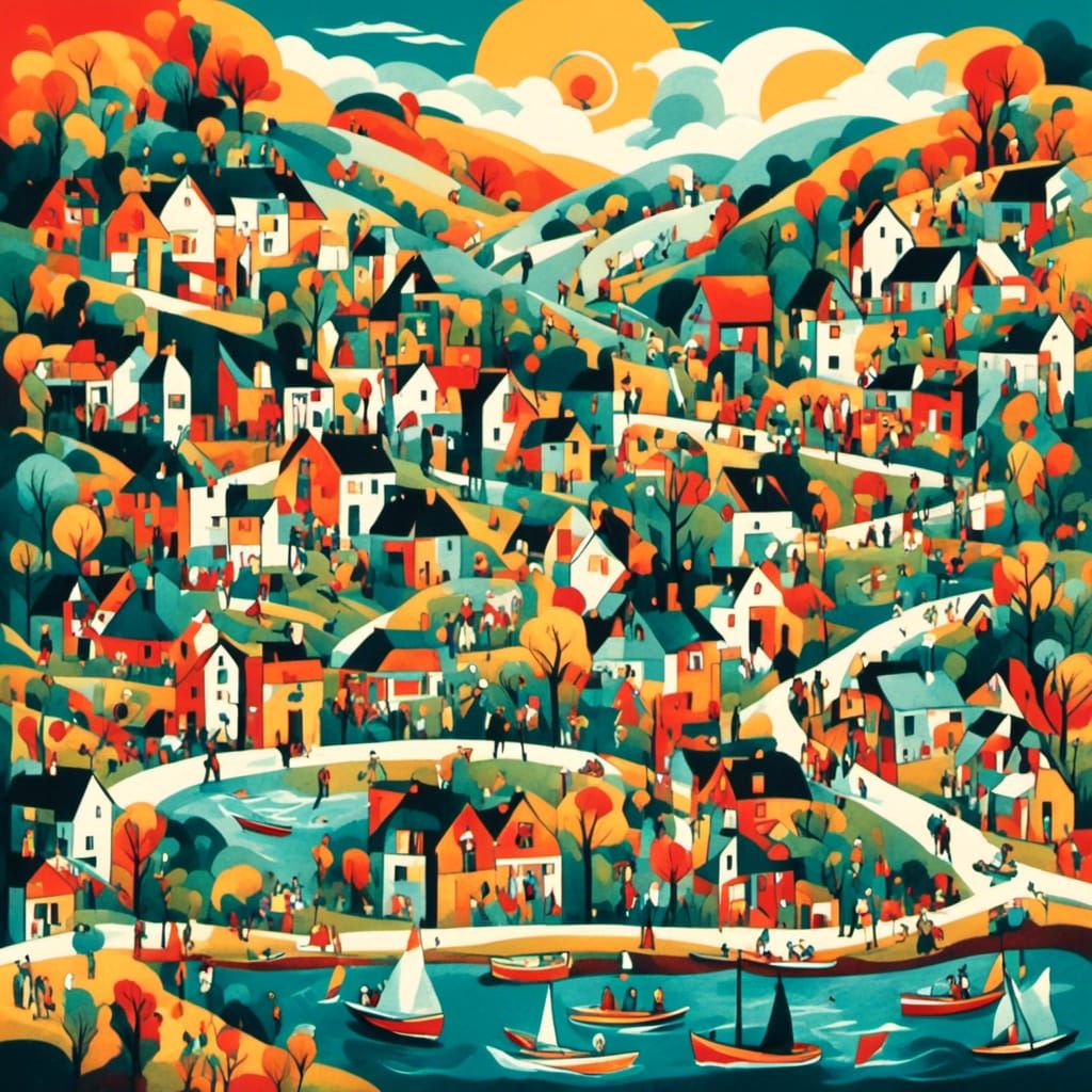 <lora:DadaismBoldColorXL:1.0> village 