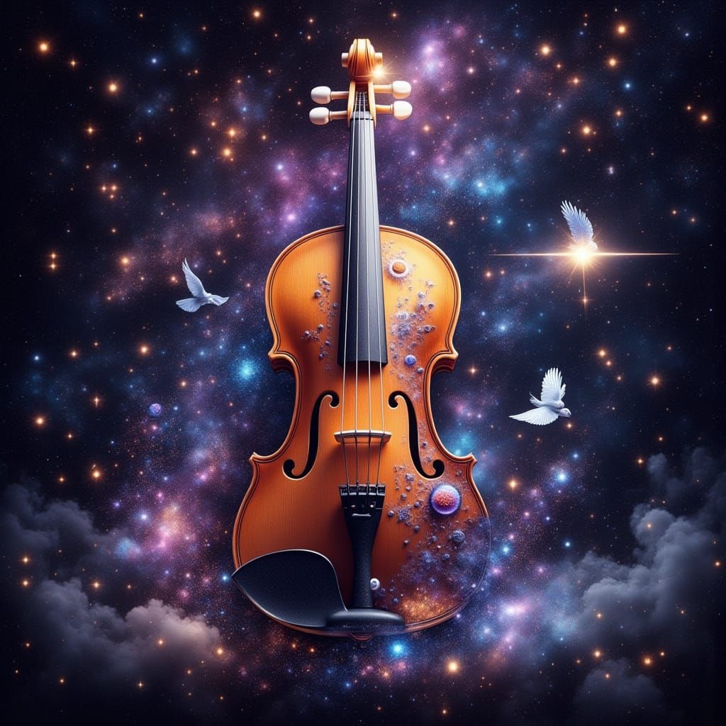 Violin Galaxy: A Surreal Celestial Transformation