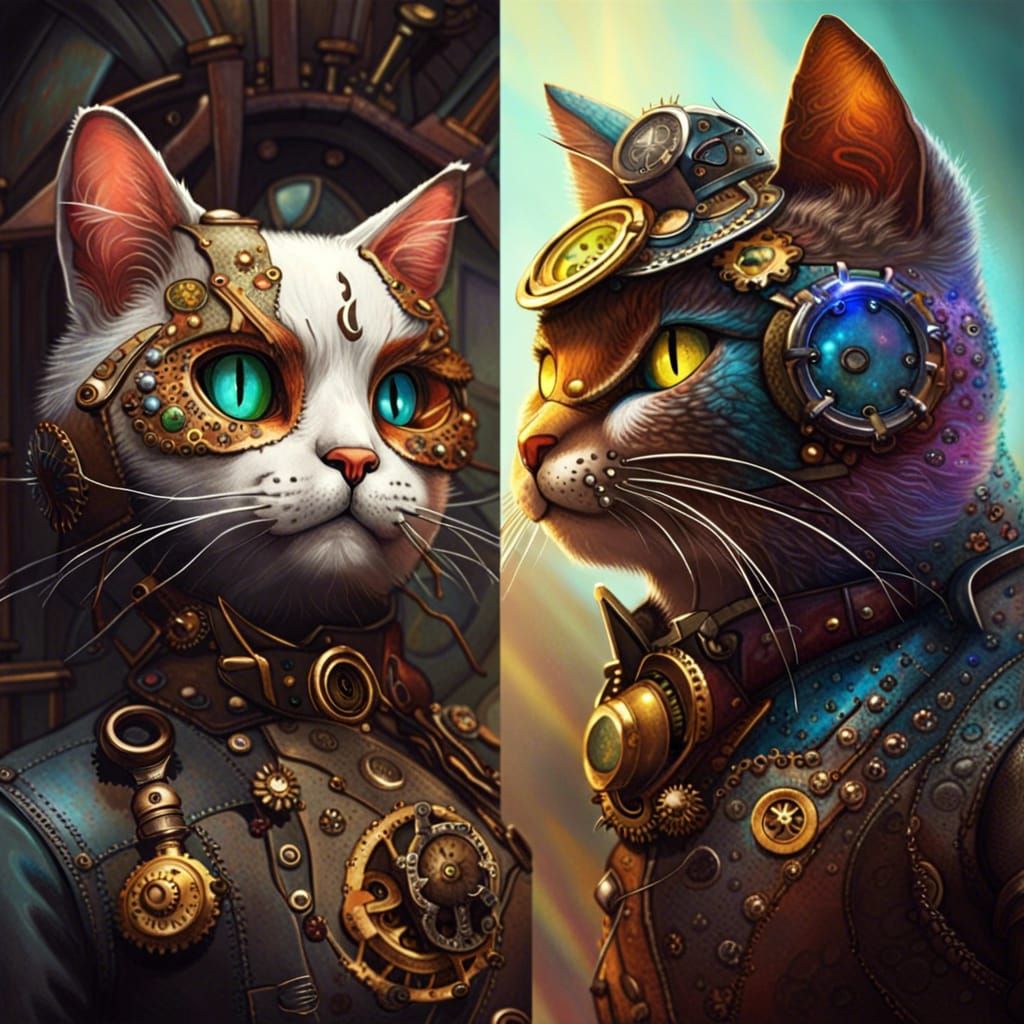 Steampunk vs fairycore cats - AI Generated Artwork - NightCafe Creator