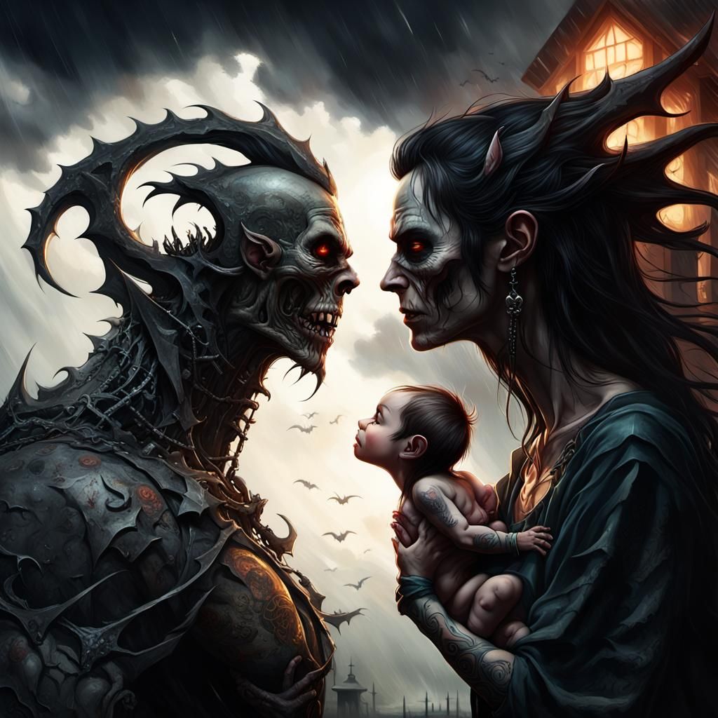 a exceptionally bad scary none human incubus holding in the ...