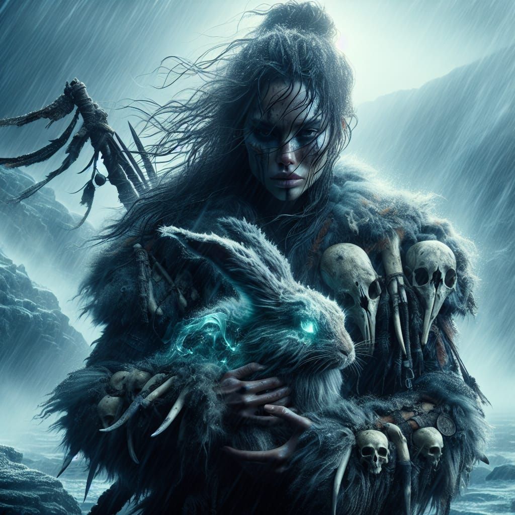 Warrior With Mystical Rabbit in Epic Fantasy Matte Painting