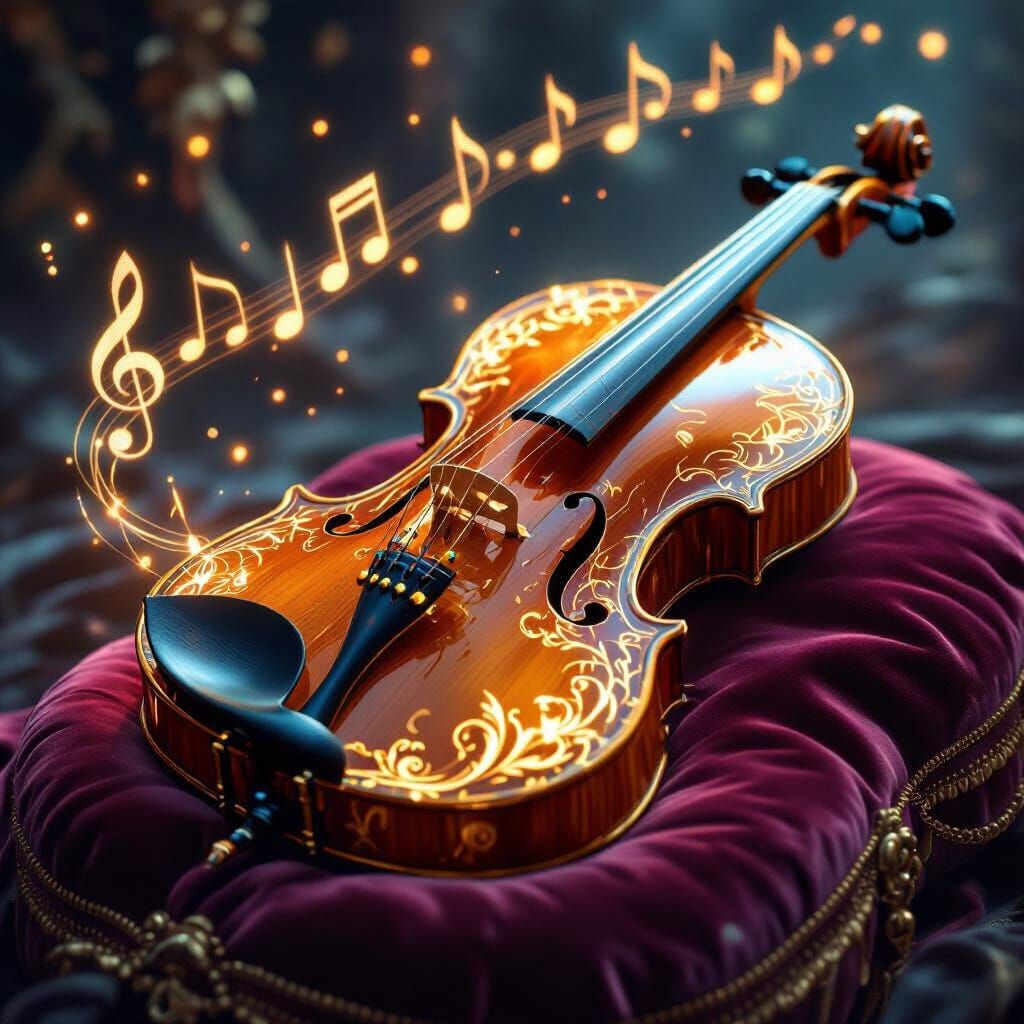 Magical Violin Glowing with Ethereal Light and Gold Patterns
