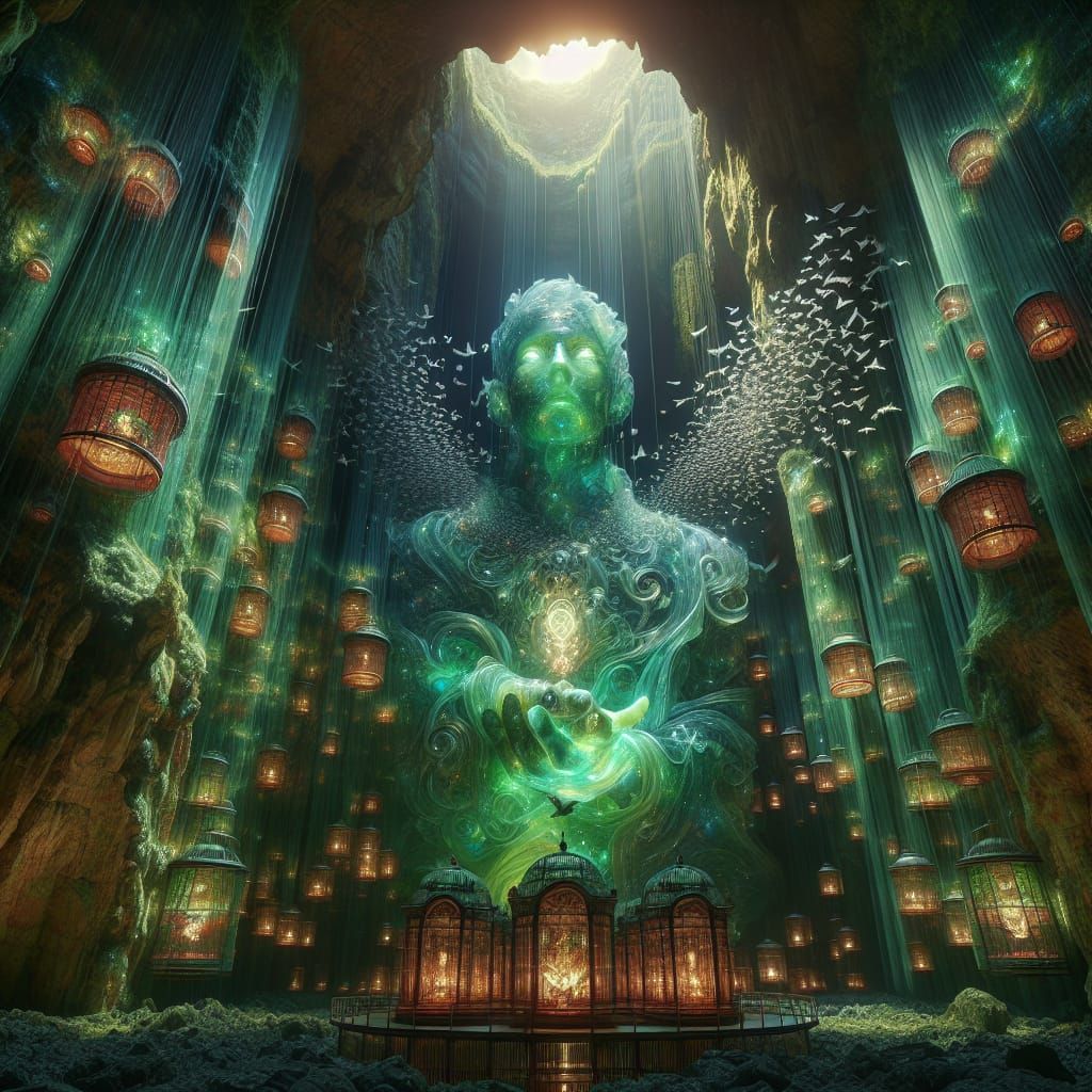 Super clear image with fine details. An elaborate,glowing,glass statue