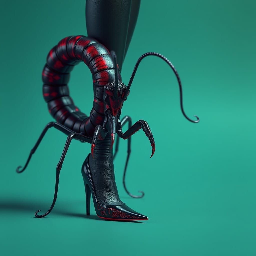 Intricate Centipede in High-Heeled Stilettos, Matte Painting...