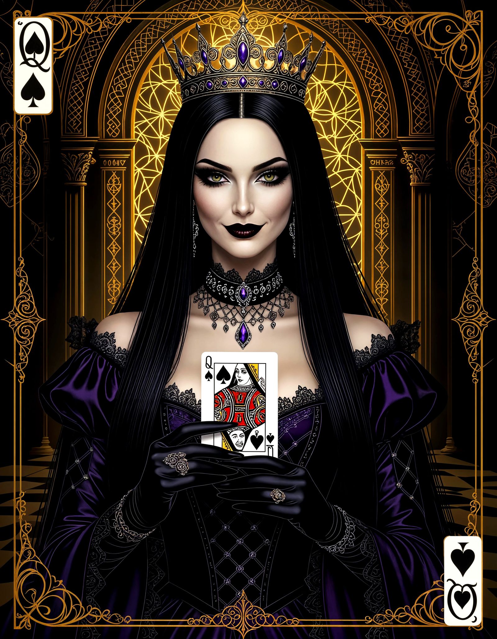 Goth Queen of spades, art deco style.  by @Ylona