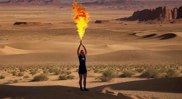 A billion humans in the desert lifting Olympic flames