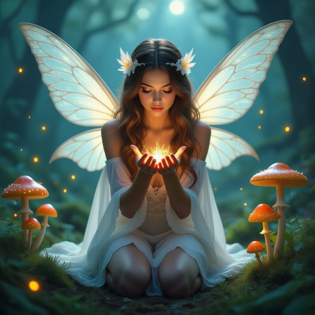 Ethereal Faerie in Moonlit Forest, Pre-Raphaelite Style