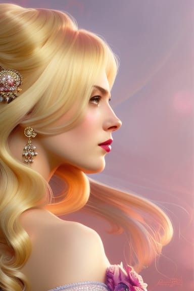 Beautiful glamorous fantasy queen with giant perfect pink ha...