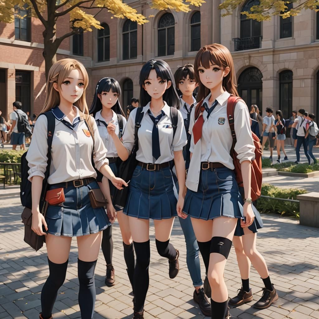 3 college students on campus. They are all dressed different...
