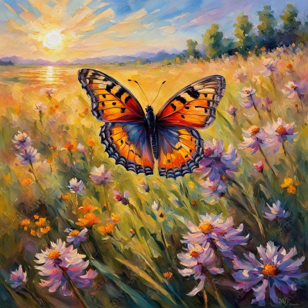 Vibrant Impressionist Butterfly in a Sunny Meadow