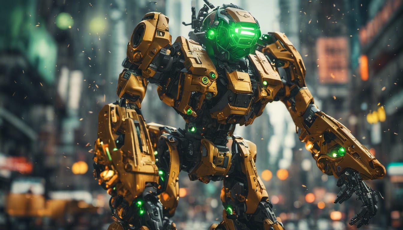 Mecha city, Professional photography, bokeh, green, yellow a...