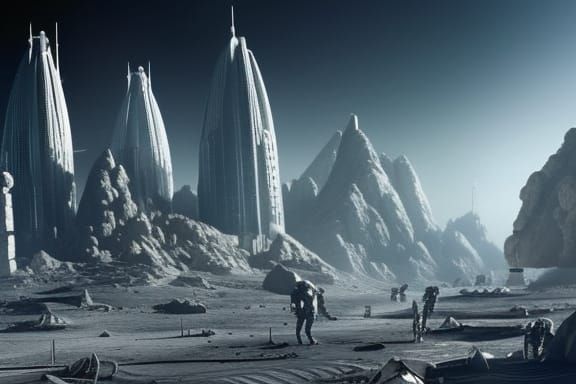 humanity has colonized the moon. Create a graphic design of ...