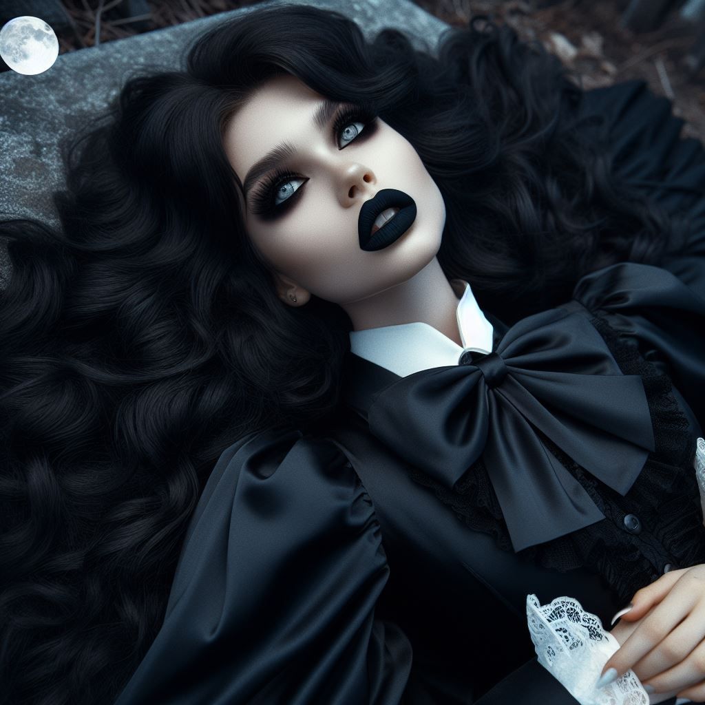 the moon rising sheds a soft blue light through the narled trees on her slender form . . .