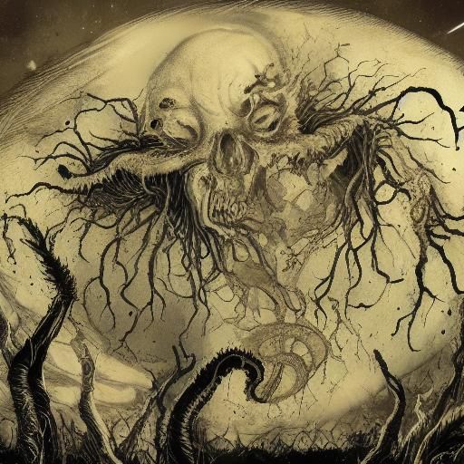 Horrifically disfigured bloody cosmic horror high res 4K det...