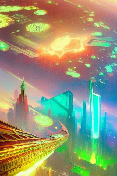 Red Emerald city in outer space, hyper realistic, 8k resolut...