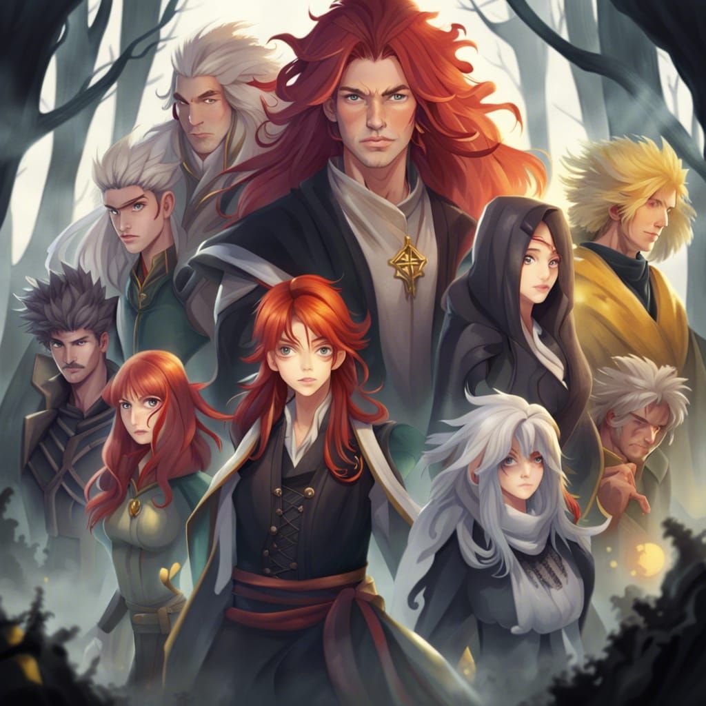 Foggy forest , cloudy sky , epic fantasy , red-haired Witch ...