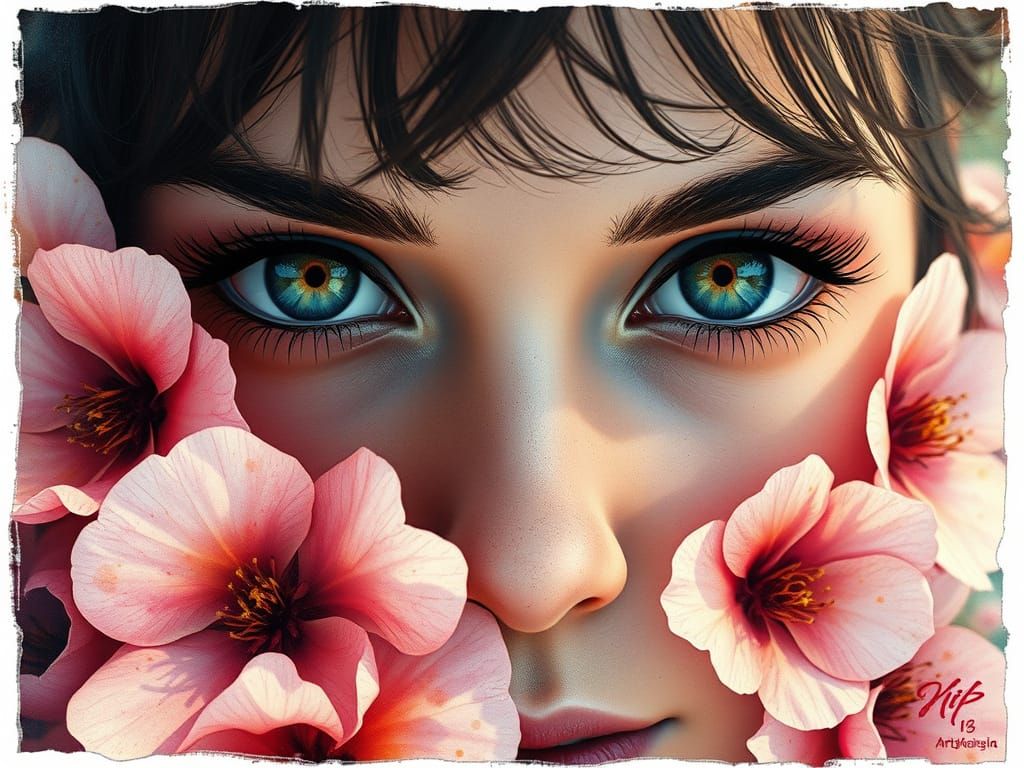 Surreal Pastel Portrait with Floral Serenity