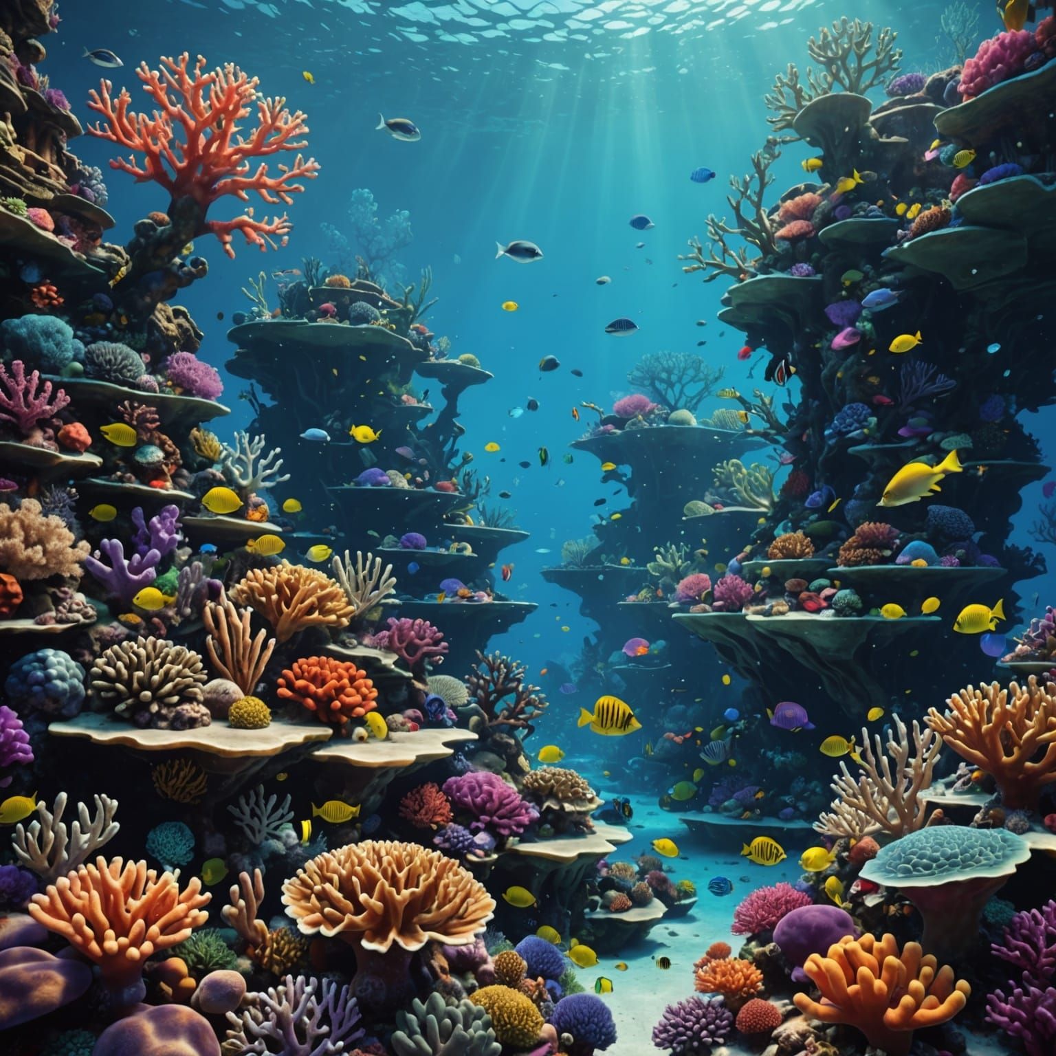 a beautiful coral reef in the ocean, made from shapes and th...