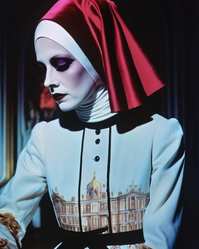 Nun With Pale Face & Red Coif