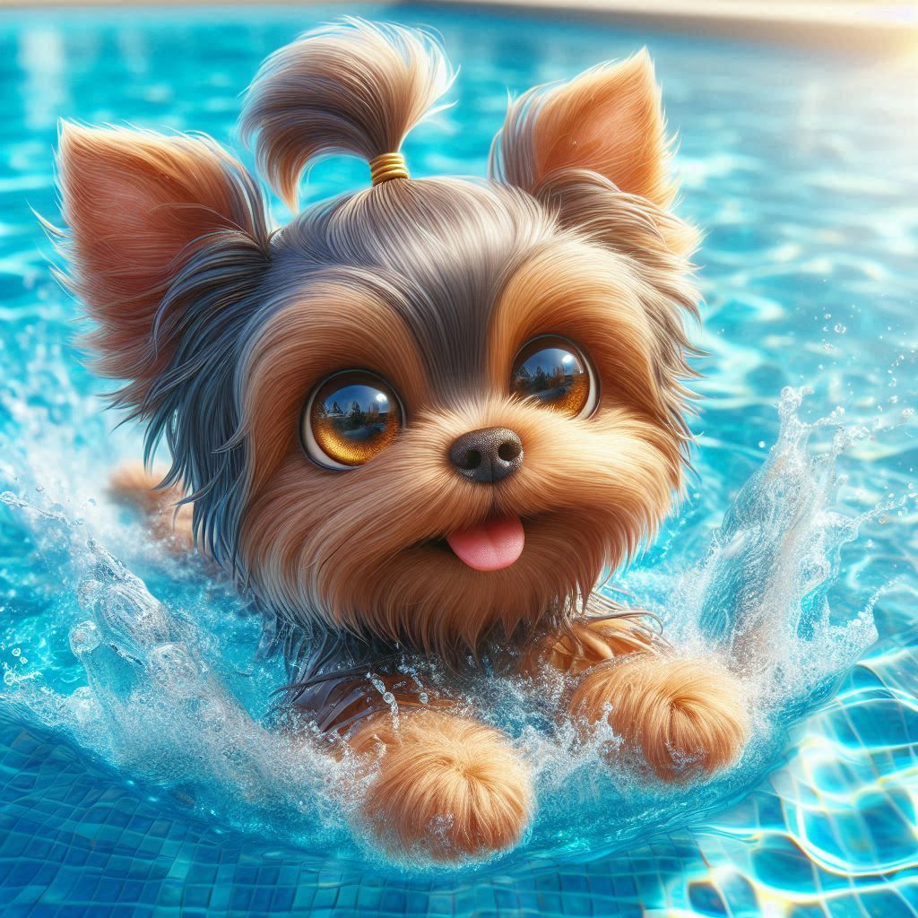 Yorkie Pup Swimming