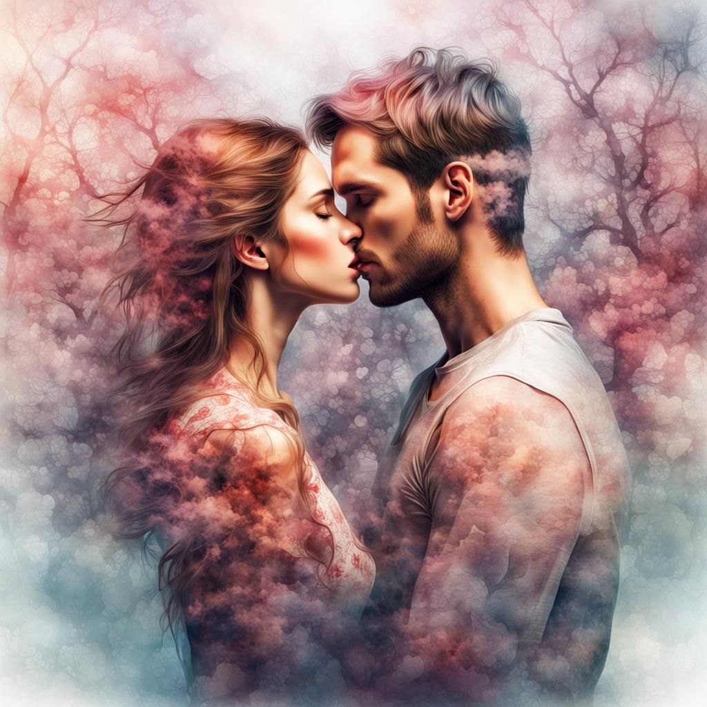 A young couple kisses on Valentine day.
double exposure. ins...