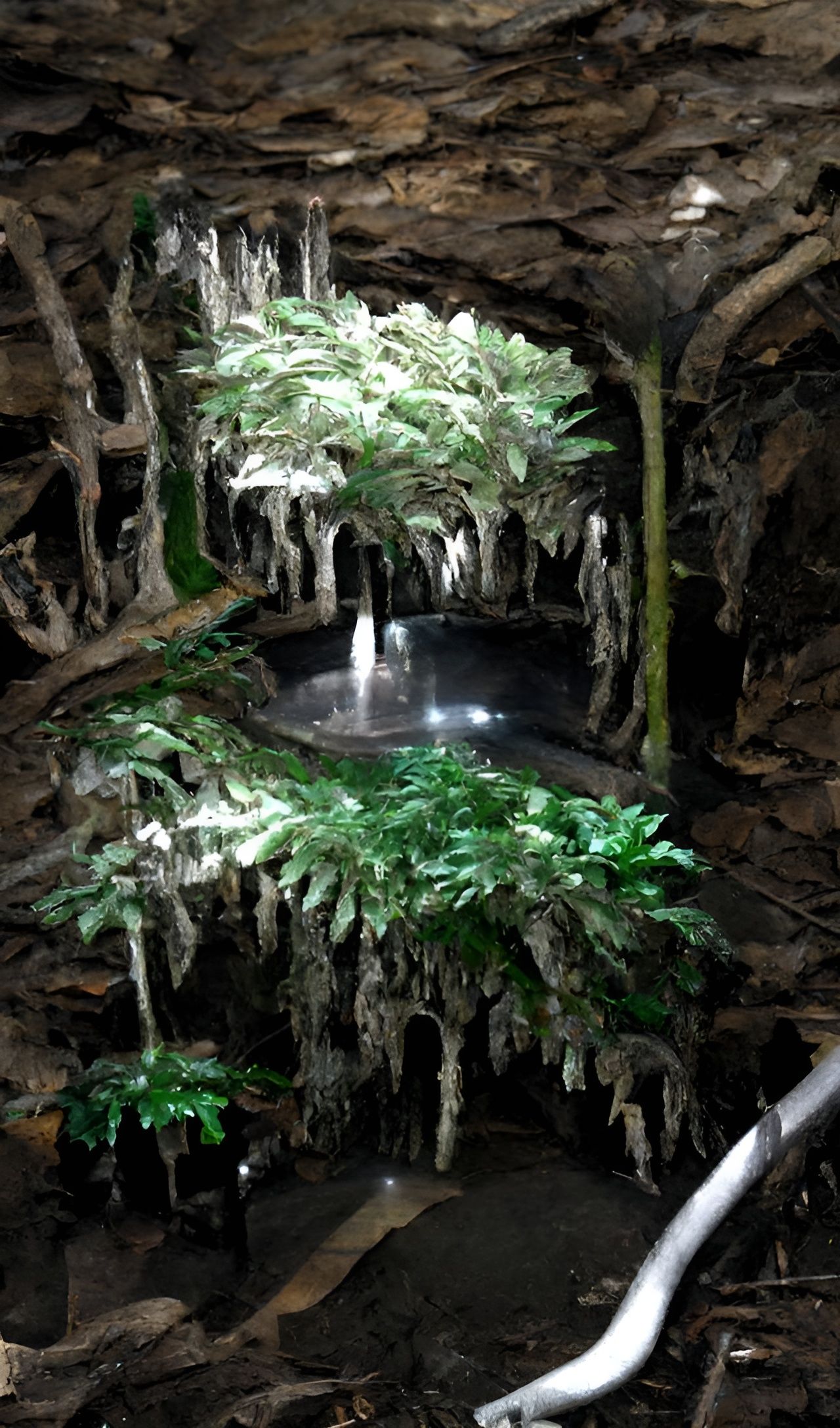 Underground Forest Caverns, Filled with Trees, Ferns, Waterf...