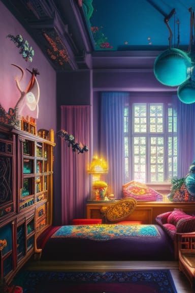 room, maximalist photoillustration: by Marton Bobzert: 8k resolution concept art intricately detailed, complex, elegant,...