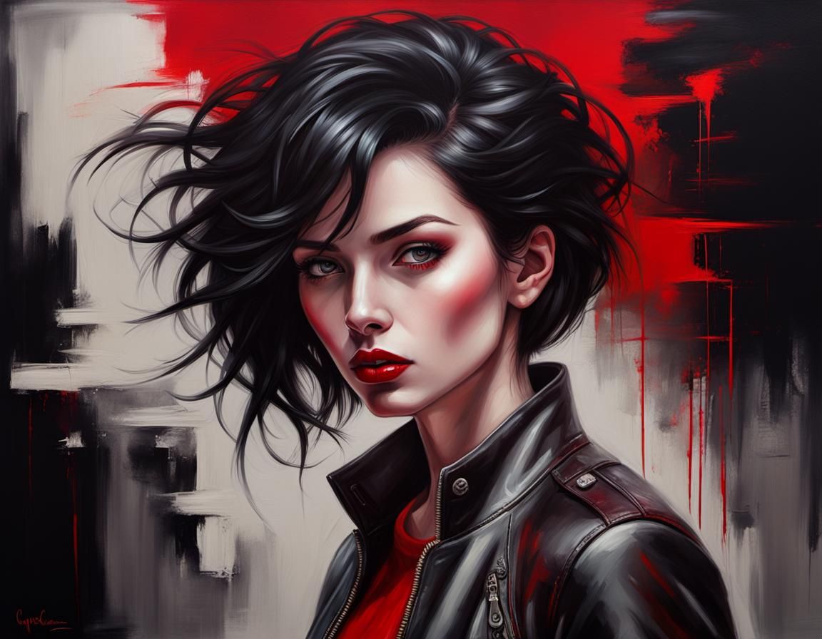 Woman in leather jacket