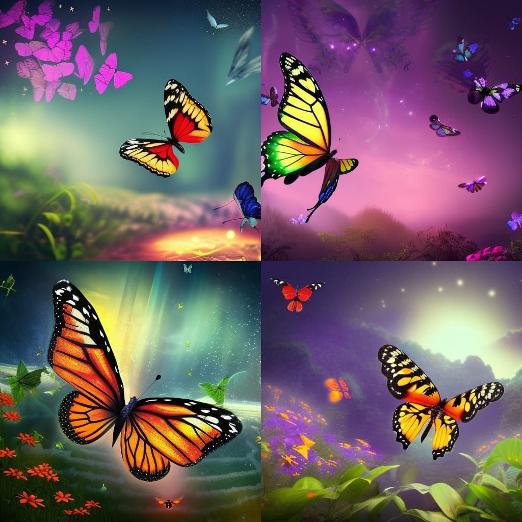 All sorts of Butterflies having fun with eachother AI Generated