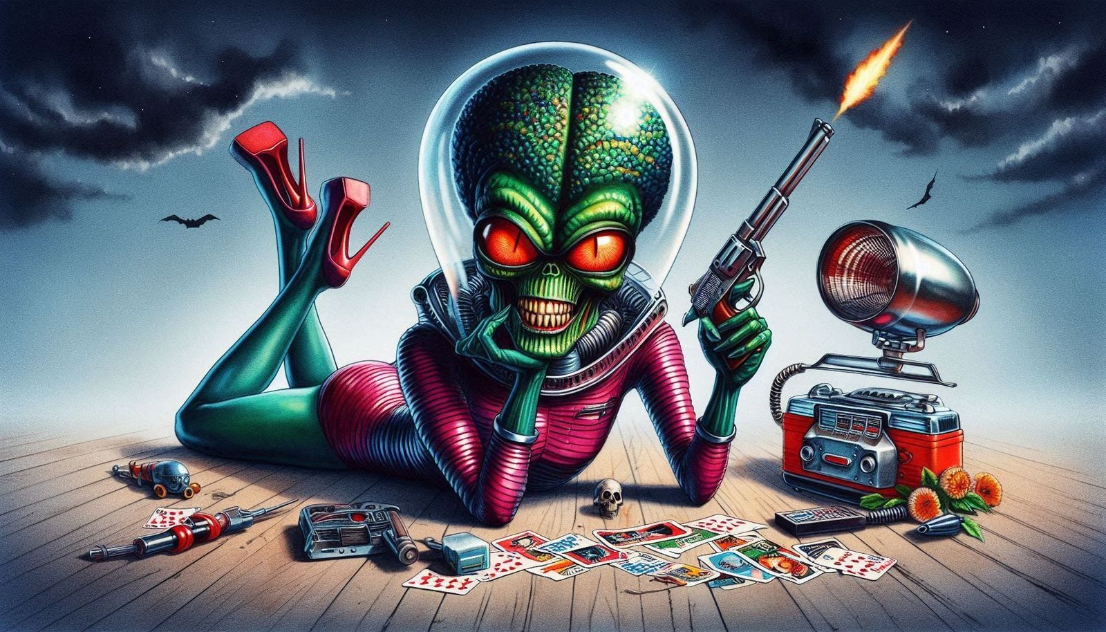 Mars attacks fiction. Inspired by Mars Attacks cards and Pulp Fiction poster.