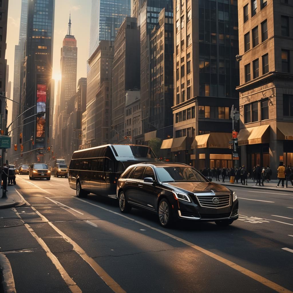 Luxury Car on Bustling New York Street: Digital Art