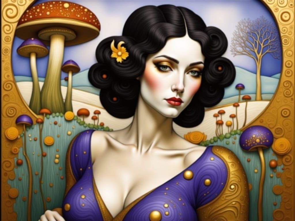 Villagescape at Night/ England /mushroom fairy house/ sage and purple glitter space/ reflection/  infinity/ merging/ future/ space/ supernov...