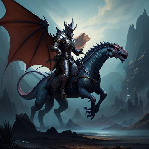 a Knight  ridding a wingless Dragon