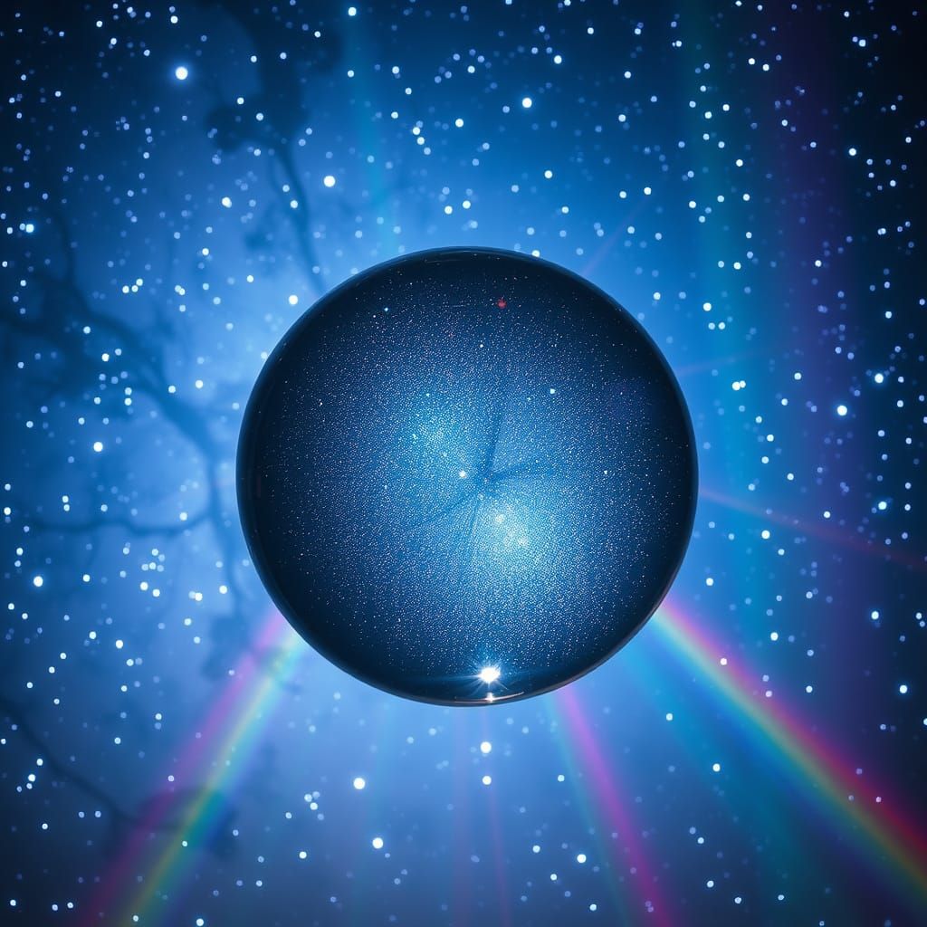 Kaleidoscopic Crystal Sphere in Starry Night Sky