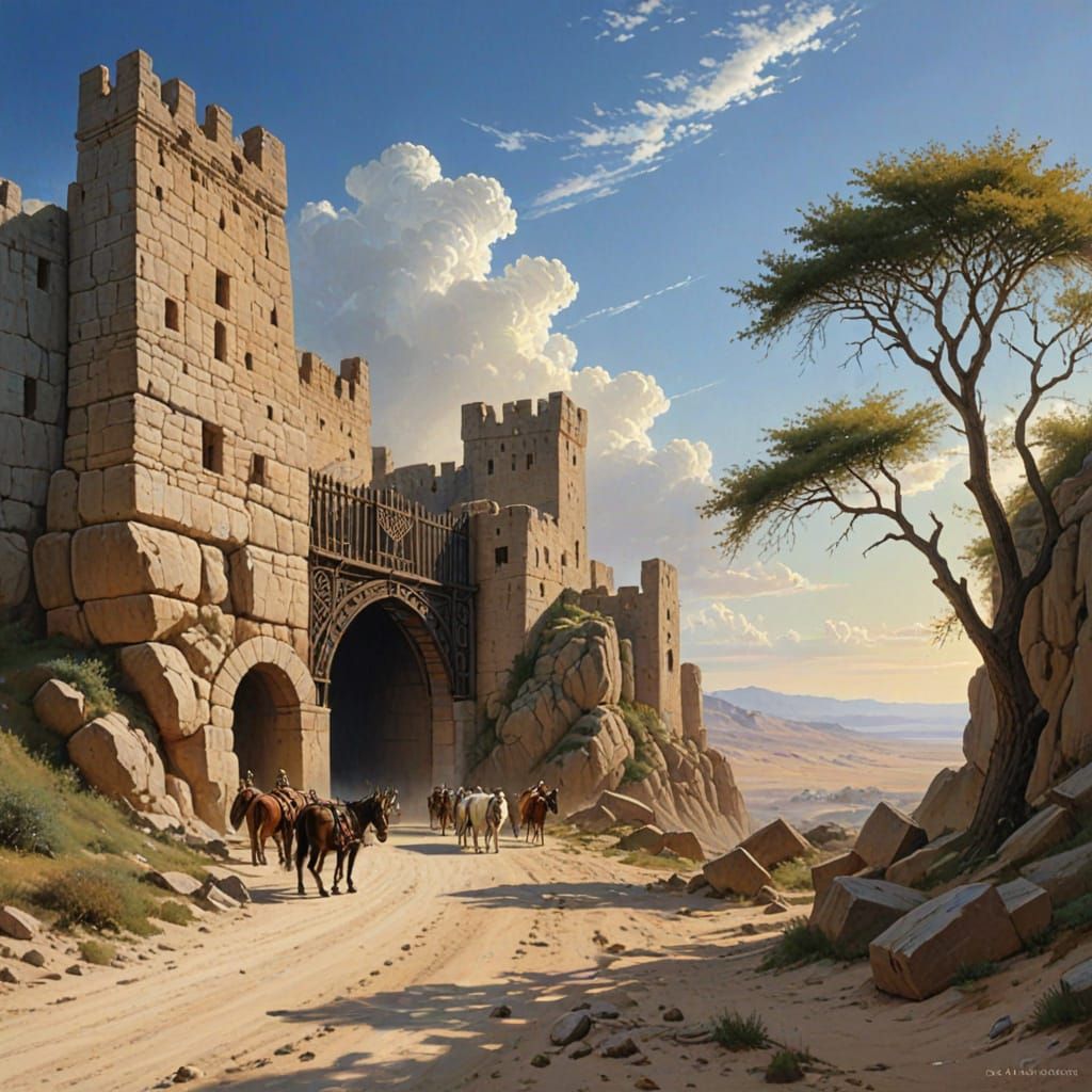 Ancient Jerusalem Gate in Realistic Desert Landscape