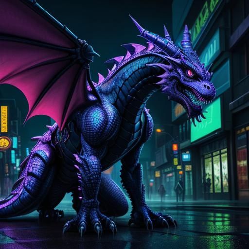 Cyberpunk Dragon in Neon Cityscape