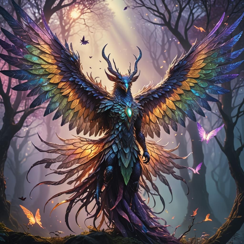 Mystical Creature Spreads Wings in Ethereal Fantasy World