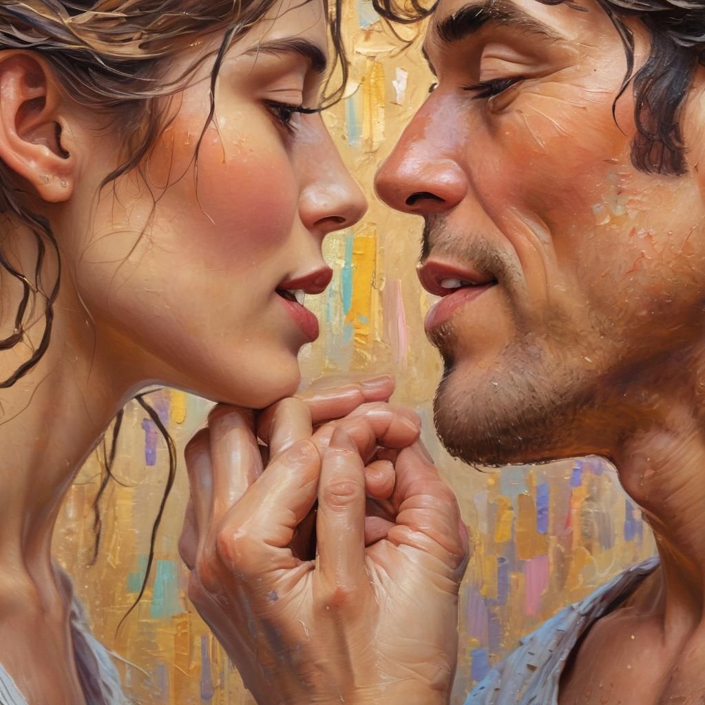 Neo-Impressionist Portrait of a Couple in Love