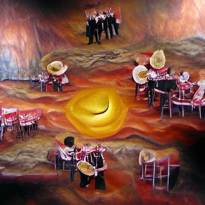 A Mexican restaurant on the surface of the sun with a mariac...