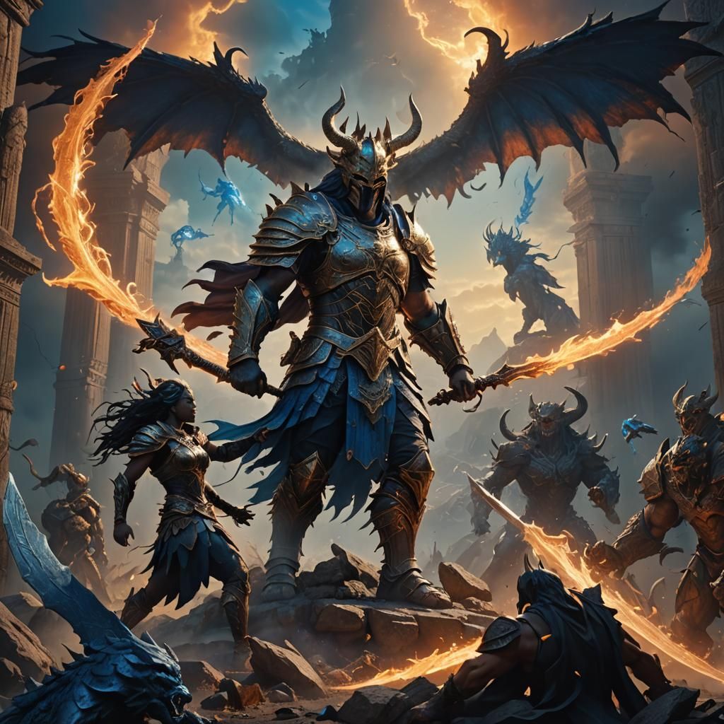 Heroic Warrior Conquers Inner Demons in Fantasy Art