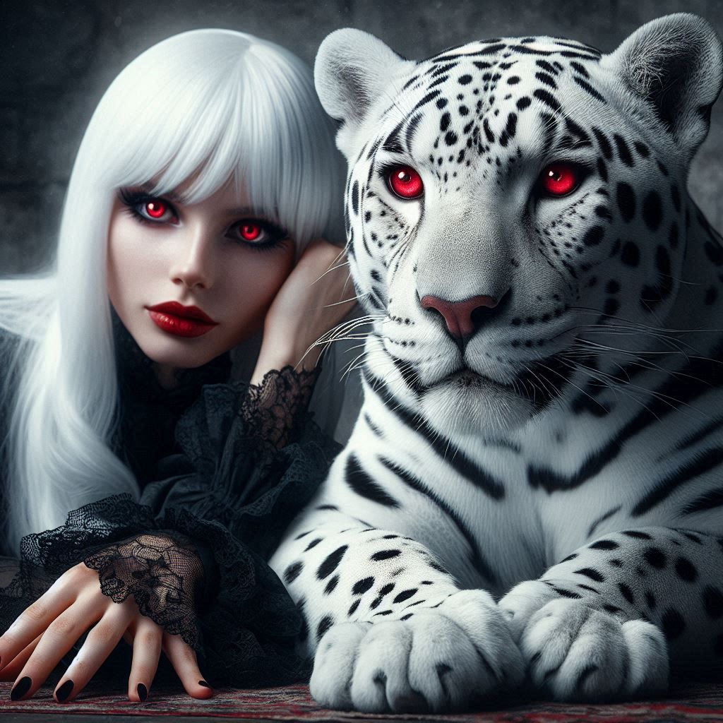 Goth girl with her withe jaguar