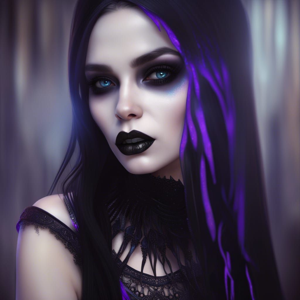 Uncanny ethereal Gothic Wiccan priestess with long flowing black hair ...